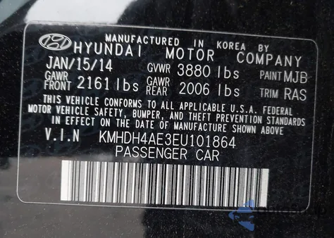 2014 Hyundai Elantra Se z USA, uszkodzony, nr VIN KMHDH4AE3EU101864